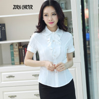 ZornCarter2015夏季短袖女裝白襯衫職業裝修身襯衣荷葉領正裝白領工作服2823 S 白色【報價大全、價格、商鋪】-蘇寧易購開放平臺