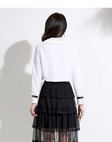 施悅名 娃娃領(lǐng)襯衫女2020春季新品精品女裝甜美淑女純色減齡長袖雪紡襯衣a