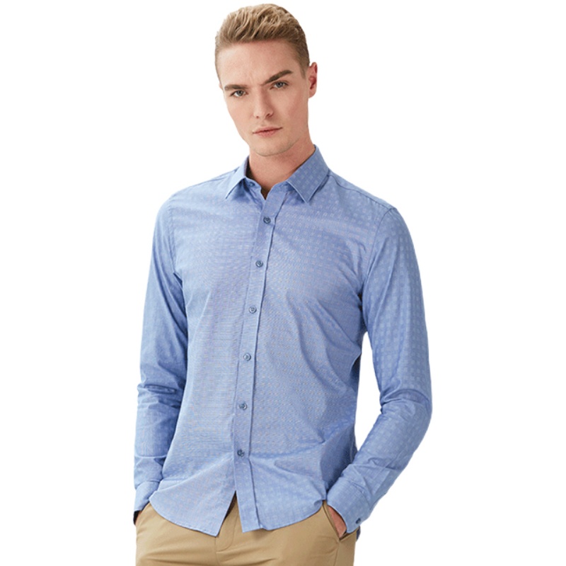 杉杉襯衫男士長袖修身青年純色棉商務(wù)休閑全棉免燙襯衣