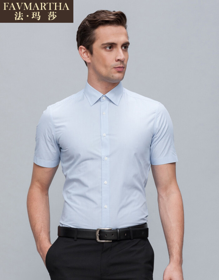 法瑪莎男裝2016夏季新款男士短袖襯衫時(shí)尚商務(wù)休閑條紋襯衣 紅色 02/165